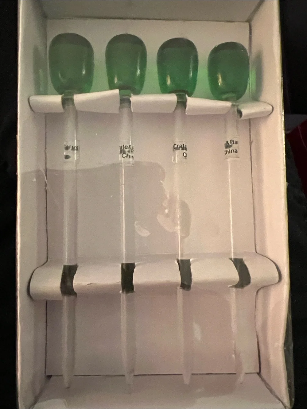 Crate&Barrel Vintage Glass Olive Cocktail Picks Set of Four NEW in Original Box!